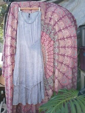 INIZIO Light Wash Asymetrical Sleeveless 100% Italian Linen Maxi Dress